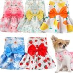 5 Pieces Dog Princess Dresses for Small Dogs Girls Floral Puppy Dresses Bowknot Dress Cute Doggie Summer Outfits Clothes for Yorkie Female Cat Small Pets, 5 Styles(X-Small)