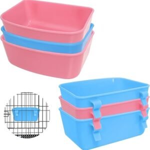 6 Pack Feeder (Blue, Pink), Hanging Feeder,Food and Water Container, Bath Water Bowl Universal for Birds Hamsters Mice Rats Rabbit Guinea Pig Small Pets