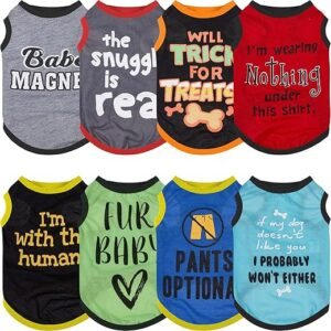 8 Pieces Dog Shirts Pet Printed Clothes with Funny Letters Summer Pet T Shirts Cool Puppy Shirts Breathable Dog Outfit Soft Dog Sweatshirt for Pet Dogs Cats (Classic Pattern,Small)