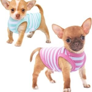 **Adorable & Comfy Frienperro Dog Shirts - 2-Pack Cotton Striped Outfits for Small Dogs & Cats | Breathable, Sleeveless, Machine Washable Pet Clothes - Perfect for Chihuahuas,...