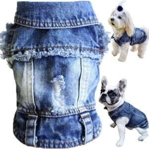 **Brocarp Blue Denim Dog Jean Jacket - Classic Lapel Vest for Small Medium Dogs & Cats - Stylish, Comfortable & Machine Washable Pet Apparel**