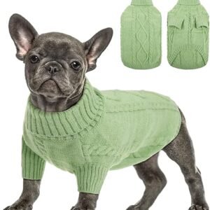 Cozy Queenmore Green Turtleneck Sweater for Small Dogs - Warm, Thick Cable Knit Pullover for Chihuahua, Dachshund, Pug, and Yorkie