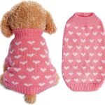 Dog Knitted Sweater Heart Puppy Sweater Warm Soft Pet Holiday Clothes for Small Cats and Dogs (Pink, S)