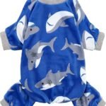 Fitwarm Shark Dog Pajamas, Dog Clothes for Small Dogs Girl Boy, Pet Onesie with Feet, Doggy Outfit, Lightweight Velvet, Royal Blue, Large