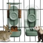 Hanging Automatic Food Water Dispenser,Gravity Rabbit Feeder Water Dispenser Set,Cage Cat Water Dispenser,Food Bowl for Bunny Guinea Pig Ferret Water Dispenser (Cage Grid...