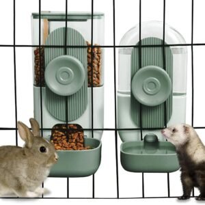 Hanging Automatic Food Water Dispenser,Gravity Rabbit Feeder Water Dispenser Set,Cage Cat Water Dispenser,Food Bowl for Bunny Guinea Pig Ferret Water Dispenser (Cage Grid...