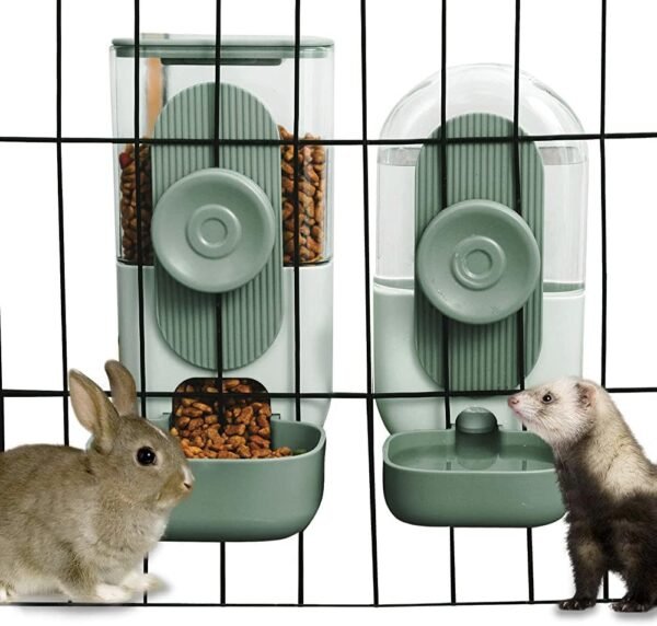 Hanging Automatic Food Water Dispenser,Gravity Rabbit Feeder Water Dispenser Set,Cage Cat Water Dispenser,Food Bowl for Bunny Guinea Pig Ferret Water Dispenser (Cage Grid...