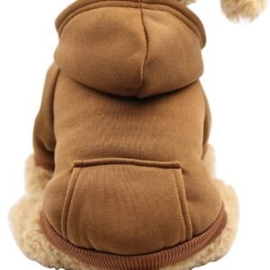 Jecikelon Winter Hoodie Sweatshirts with Pockets Warm Clothes for Small Dogs Chihuahua Coat Clothing Puppy Cat Custume (XX-Small, Coffee)