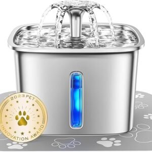 Veken Innovation Award Winner Stainless Steel Cat Water Fountain, 95oz/2.8L Automatic Pet Fountain Dog Water Dispenser with Replacement Filters & Silicone Mat for Cats, Dogs,...